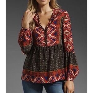 Konrad + Joseph Anthropologie Womens Medium Flowy Peasant Boho Mandarin Blouse